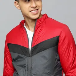 Flying Machine Men Red Grey Colourblocked Bomber Jacket-picture-42
