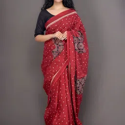 TROPWEAR Ethnic Motifs Printed Mulmul Cotton Block Print Saree-9