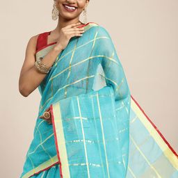 Leeza Store Blue & Gold-Toned Woven Design Kota Saree-image-68