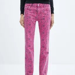 MANGO Women Straight Fit High-Rise Floral Printed Jeans-image-47