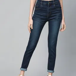 SASSAFRAS Women Navy Slim Fit Mid-Rise Clean Look Stretchable Jeans-image-99