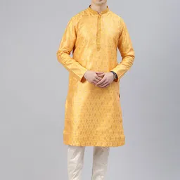 Manthan Men Woven Design Thread Work Kurta with Pyjamas-image-25