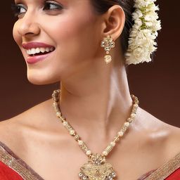 ADIVA 22K Gold-Plated Kundan-Studded & Beaded Jewellery Set-image-89
