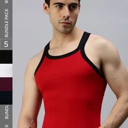 Lux Cozi Men Pack Of 5 Assorted Pure Cotton Basic Vests-image-34