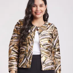FableStreet Abstract Jacquard Woven Open Front Jacket-25