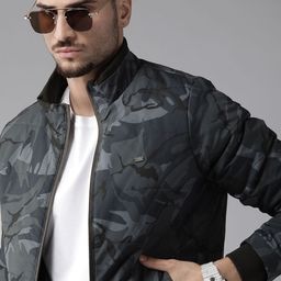 Roadster Men Navy Blue Camouflage Print Padded Jacket-35