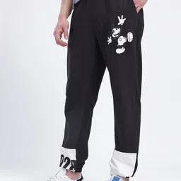 glitchez Men Mickey Mouse Colourblocked Detail Relaxed Joggers-image-0