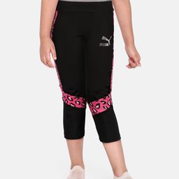 Puma Girls Black & Pink Printed Summer Roar Youth Tights-image-49