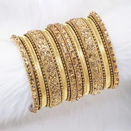 Peora Set of 22 Golden Gold Plated Bridal Chuda Bangles-23