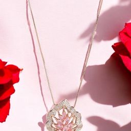 DressBerry Gold-Plated Floral Zircon Pendant with Chain-image-16