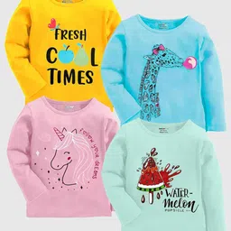 KUCHIPOO Girls Multicoloured 4 Printed Applique T-shirt-image-15