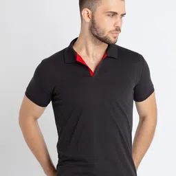 Status Quo Men Black Solid Slim Fit Polo Collar T-shirt-image-53