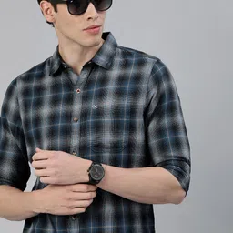 WROGN Men Blue & Black Slim Fit Self Design Casual Shirt-picture-41