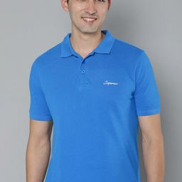HERE&NOW Men Blue Solid Polo Collar Pure Cotton T-shirt-picture-8