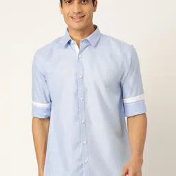 SOJANYA Men Blue Classic Regular Fit Self-Design Casual Shirt-picture-3
