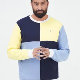 MR BUTTON Men Navy Blue Colourblocked Cotton Sweatshirt-picture-9