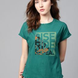 Roadster Women Green & Yellow Printed Round Neck T-shirt-image-72