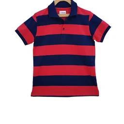Campana Boys Navy Blue & Red Striped Polo Collar T-shirt-image-25