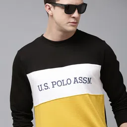 U.S. Polo Assn. Men Black & Yellow Colourblocked Sweatshirt-picture-10