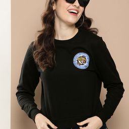 HERE&NOW Round Neck Printed Pure Cotton Sweatshirt-10
