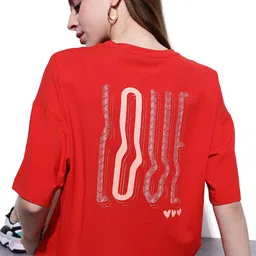 DressBerry Cherry Red Hearts Scribble Oversized T-shirt-image-56