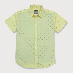 Palm Tree Boys Yellow Printed Half Sleeves Casual Shirt-image-0