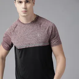 Van Heusen Flex Men Maroon & Black Colourblocked Training or Gym T-shirt-image-13