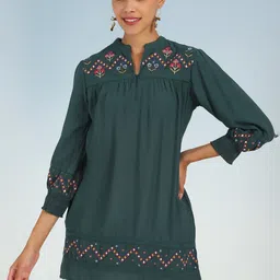 Lakshita Floral Embroidered Thread Work A Line Kurti-picture-55