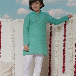 JBN Creation Boys Blue & White Solid Kurta with Churidar-96