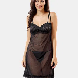 Be You Self Design Sleeveless Net Baby Doll With Brief-picture-7