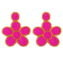 Sangria Stones-Studded & Beaded Bohemian Floral Earrings-image-10