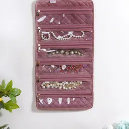 Nestasia Pink Solid Foldable Velvet Jewellery Organiser-image-15