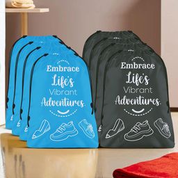 Aura Blue & Grey 8 Pieces Printed Storage Shoe Organisers-11