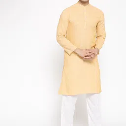 Vastraa Fusion Men Beige & White Solid Kurta with Pyjamas-14