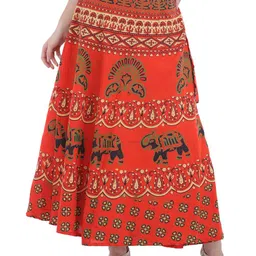 Exotic India Abstract Printed Pure Cotton Flared Tie-Ups Maxi Ethnic Skirt-image-32