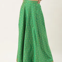 Ethnovog Ethnic Motifs Printed Brocade Maxi Flared Ethnic Skirt-image-85