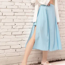 Playful Feminine Seersucker Side Slit A-Line Midi Skirt-image-54