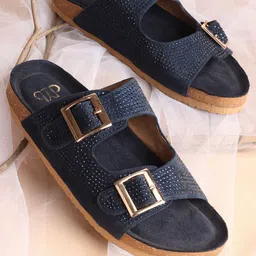 THE WHITE POLE Women Striped One Toe Flats with Buckles-image-70