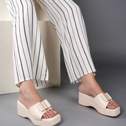 Mast & Harbour Women Open Toe Wedge Sandals with Buckles-5