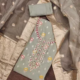 SHADOW & SAINING Floral Woven Design Beads And Stones Organza Unstitched Dress Material-image-55