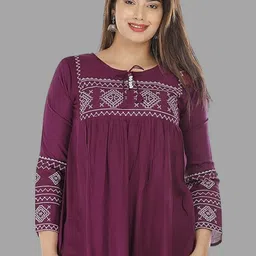 AVAYAYAT Ethnic Motifs Printed Thread Work Pleated Kurti-picture-4