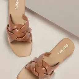 DressBerry Women Tan Brown Solid Braided Open Toe Flats-image-46