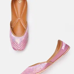 House of Pataudi Women Ethnic Embellished Leather Mojaris-40