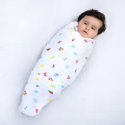 THEONI Infants White & Red Printed Pure Cotton Swaddle-image-88