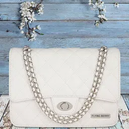 FLYING BERRY White PU Structured Sling Bag with Quilted-5
