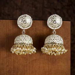 Zaveri Pearls Gold-Toned & Off-White Dome Shaped Jhumkas-35