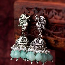Anouk Silver Kundan Studded & Beaded Dome Shaped Jhumkas-20