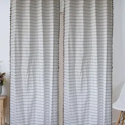 Dekor World Beige Set of 2 Striped Long Door Curtain-25