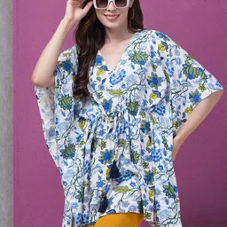 BAESD Floral Print Kimono Sleeves Kaftan Longline Top-image-29