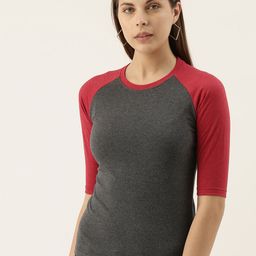Campus Sutra Women Charcoal Grey Solid Round Neck T-shirt-image-70